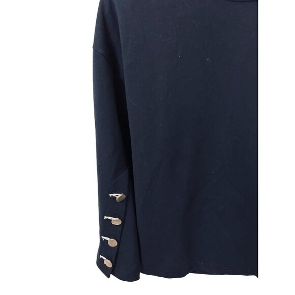 STORETS Sweatshirt Navy Blue Metal Buttons on the Sleeves Crewneck - Picture 3 of 5